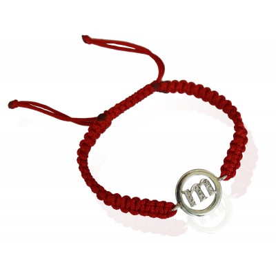 Lower Case Alphabets Bracelet with Diamonds in Silver on Size Adjustable Nylon Thread
